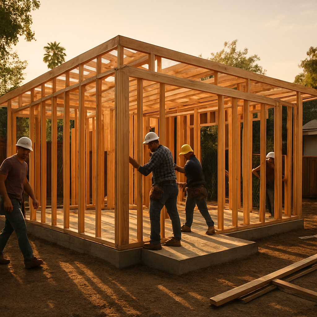 ADUbuilders crew constructing a backyard ADU
